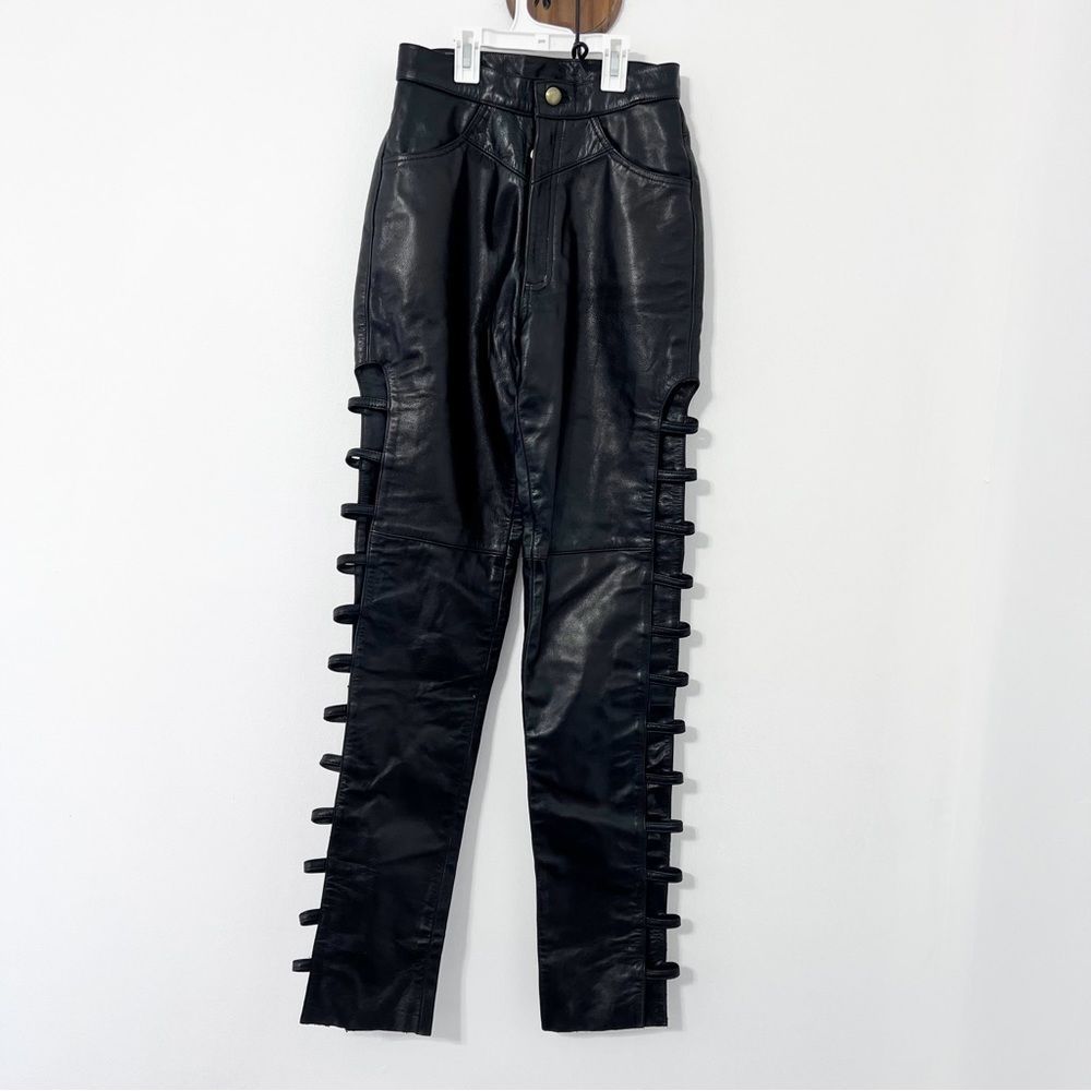 Vintage Milwaukee Leather Motorcycle Pants Ladder Cutouts Sz 8 READ DESCRIPTION